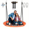 43 Inch Saucer Swing for Kids Outdoor, 360° Spinning Nest Swing with Swivel, Adjustable Ropes & Hanging Straps for Tree or Swing Set
