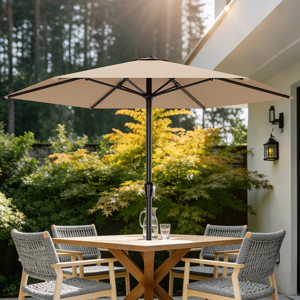 Patio Umbrella 9FT Market Style with Six-Rib Frame, Easy Crank, Vented Canopy and 17 Color Options