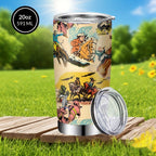 Insulated Tumbler 20oz Cowboy Western Graphic in Yellow Stainless Steel with Lid and Straw