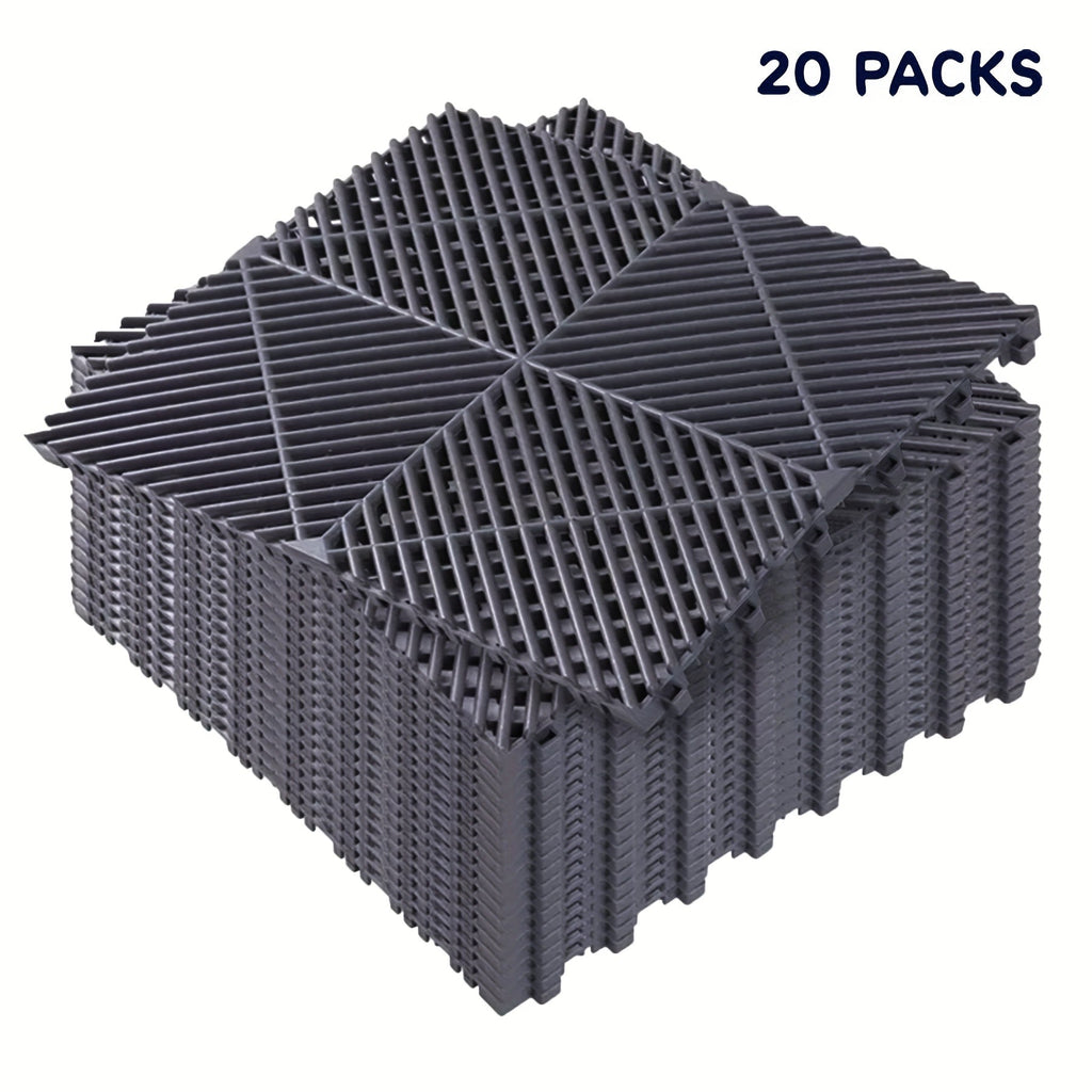 Interlocking Garage Floor Tiles 20-Pack – 16"x16" Drainage Floor Mat, Non-Slip PP Tiles for Garage, Car Wash