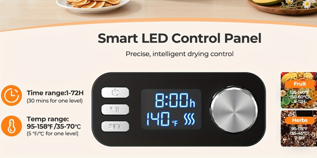 Stackable Food Dehydrator Family with Analog or Digital Controls and Five- or Eight-Tray Model Options
