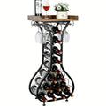Freestanding Wine Rack Floor 14 Bottles Mini Bar Table Stand Liquor Cabinet with Glass for Home Cooking, Dining and Outdoor Meals