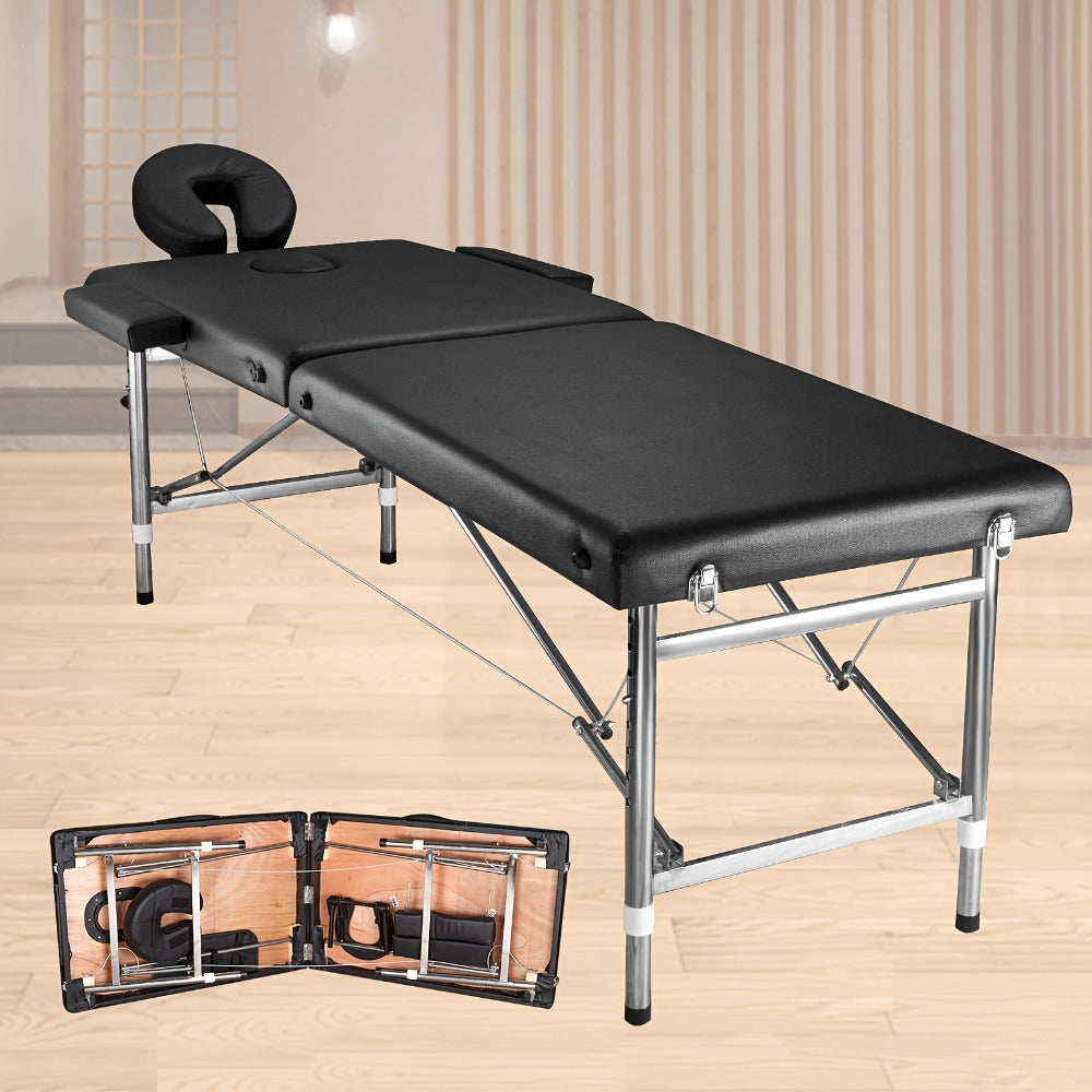 Portable Massage Table Foldable Aluminum Spa Bed, 3-Fold Adjustable Height 24" Wide Padded Treatment Bed