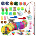 Cat Toys Set 32 Pcs Interactive Kitten Toy Assortment with Rainbow Tunnel, Feather Teaser Wand, Sisal Mice, Bell Balls & Crinkle Balls