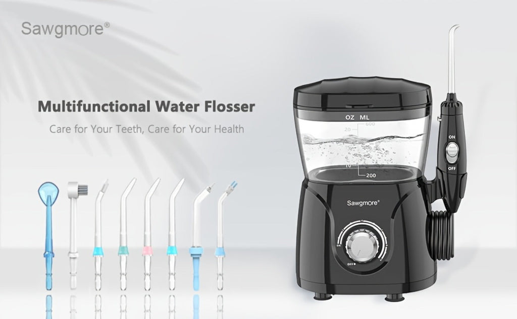 Water Flosser for Teeth & Braces 600ml Large Tank – 10 Adjustable Pressure Levels 8 Nozzles IPX4 Waterproof Professional Oral Irrigator