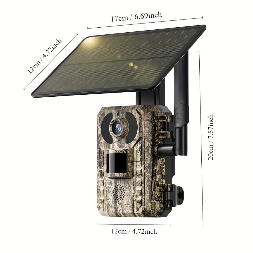Solar Powered 4G Trail Camera 4K Live View 0.2s Trigger Speed 120° Wide Angle 850nm Night Vision No WiFi Needed Cellular Hunting Wildlife