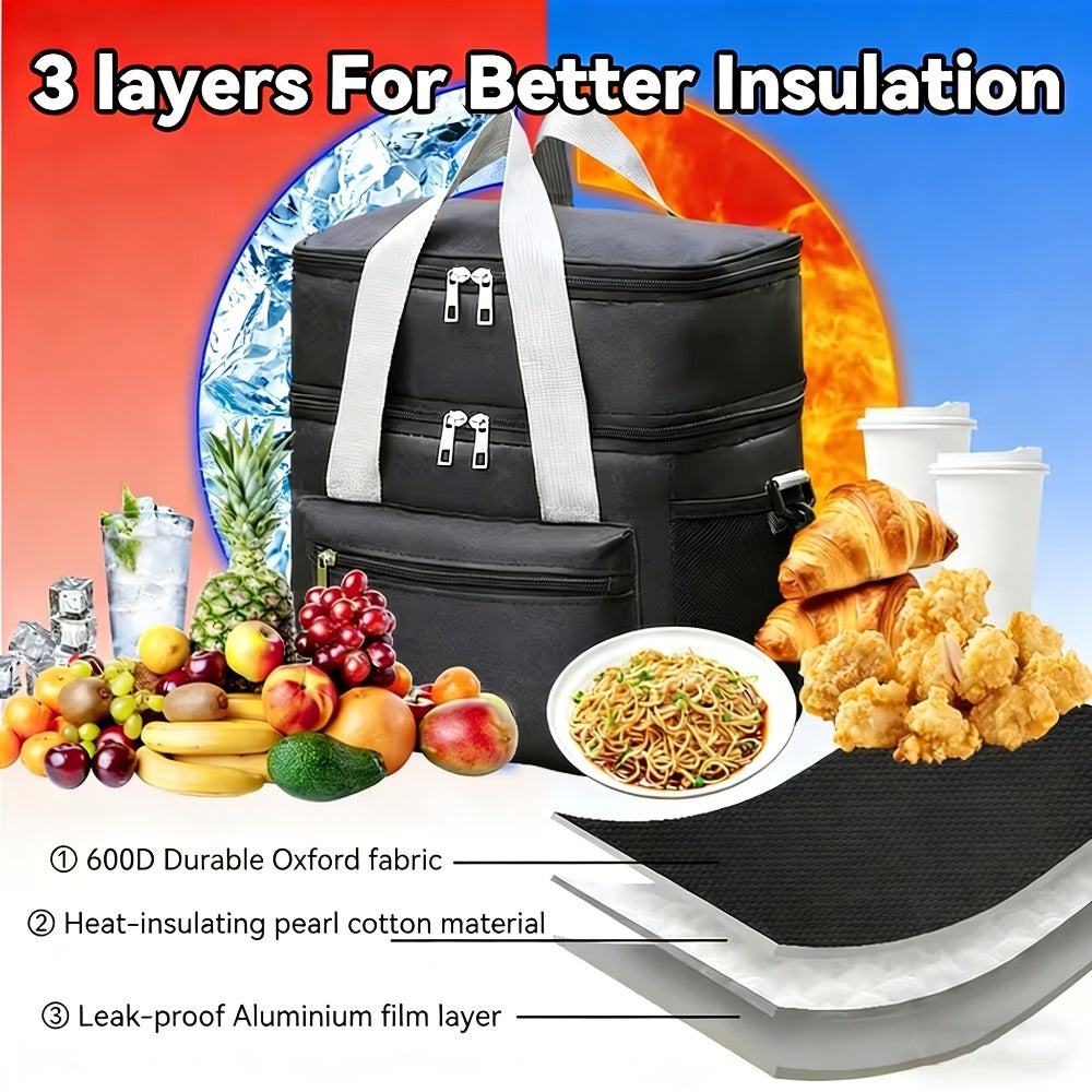 Insulated Lunch Bag Large Capacity Leakproof Waterproof with Shoulder Strap Double Pocket Portable Cooler Tote for Men Women Work School
