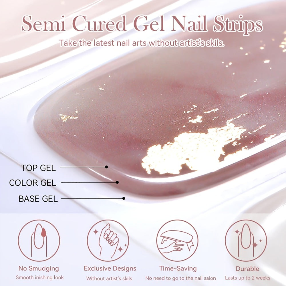 Semi Gel Nail Polish Stickers Kit 20Pcs with 12W LED Nail Lamp 8-Bead Curing Light Full-Wrap Nail Stickers