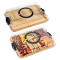Five-Compartment Rectangular Charcuterie Tray with Clear Locking Lid, Black Handles and 33 x 24.3 cm Size