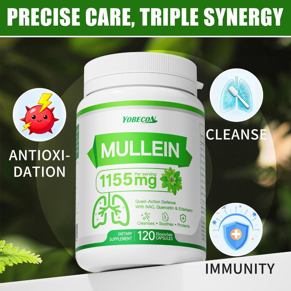 Mullein Lung Cleanse Capsules with NAC 45000mg – Mucus Removal, Dry Cough Relief & Respiratory Support Supplement for Women & Men