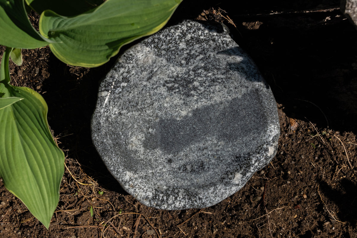 Hand-Chiseled Granite Puddle Stone Birdbath, Selects