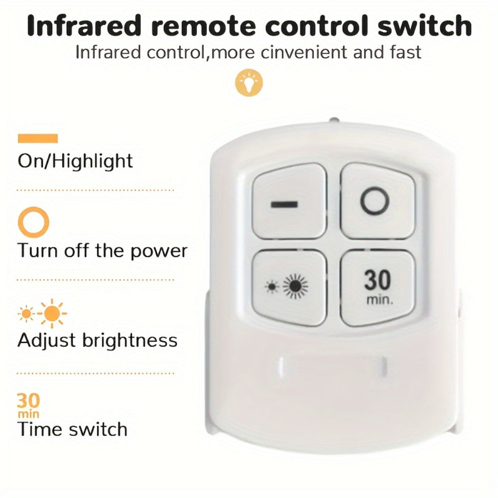 Five-Piece Round LED Puck Light Set with Wireless Remote, Adhesive or Magnetic Mounting and Timer