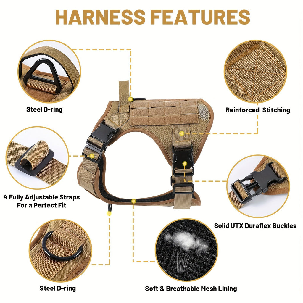 Dog Tactical Harness No-Pull Chest Vest with Handle – Adjustable Military Style Pet Harness for Small Medium Large Dogs