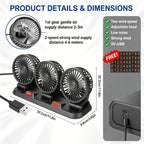 USB 3-Head Desk Fan Quiet Operation Adjustable Speed Powerful Efficient Cooling for Home for Home, Office and Desktop Air Circulation