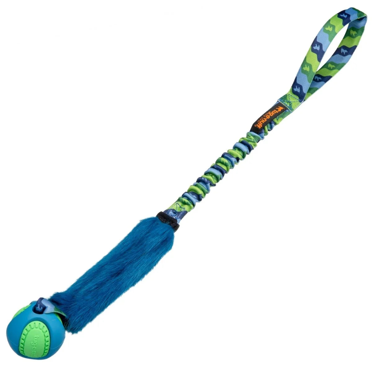 Faux Fur Bungee Ball Dog Tug Toy Green Pattern