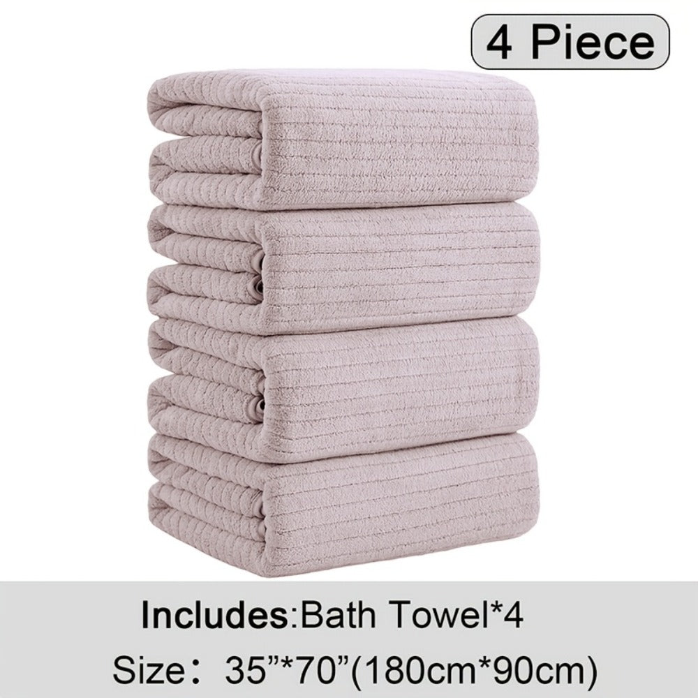Bath Towels Set 4-Pack Oversized 35 x 70 Inch Microfiber Sheets in 13 Solid Color Options for Home and Guest Use