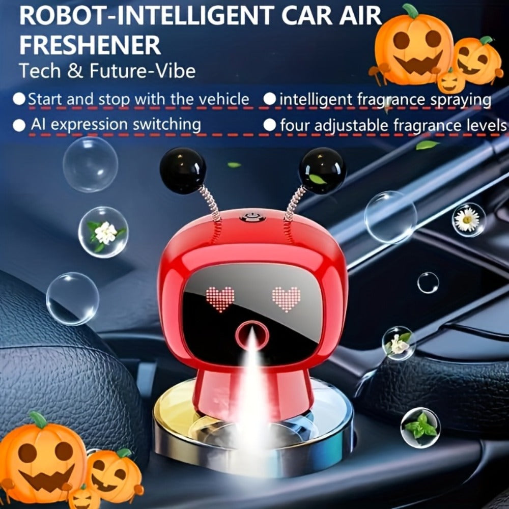 Car Air Freshener Auto Spray Robot Design USB Rechargeable – AI Expression Display, 4-Level Fragrance Control