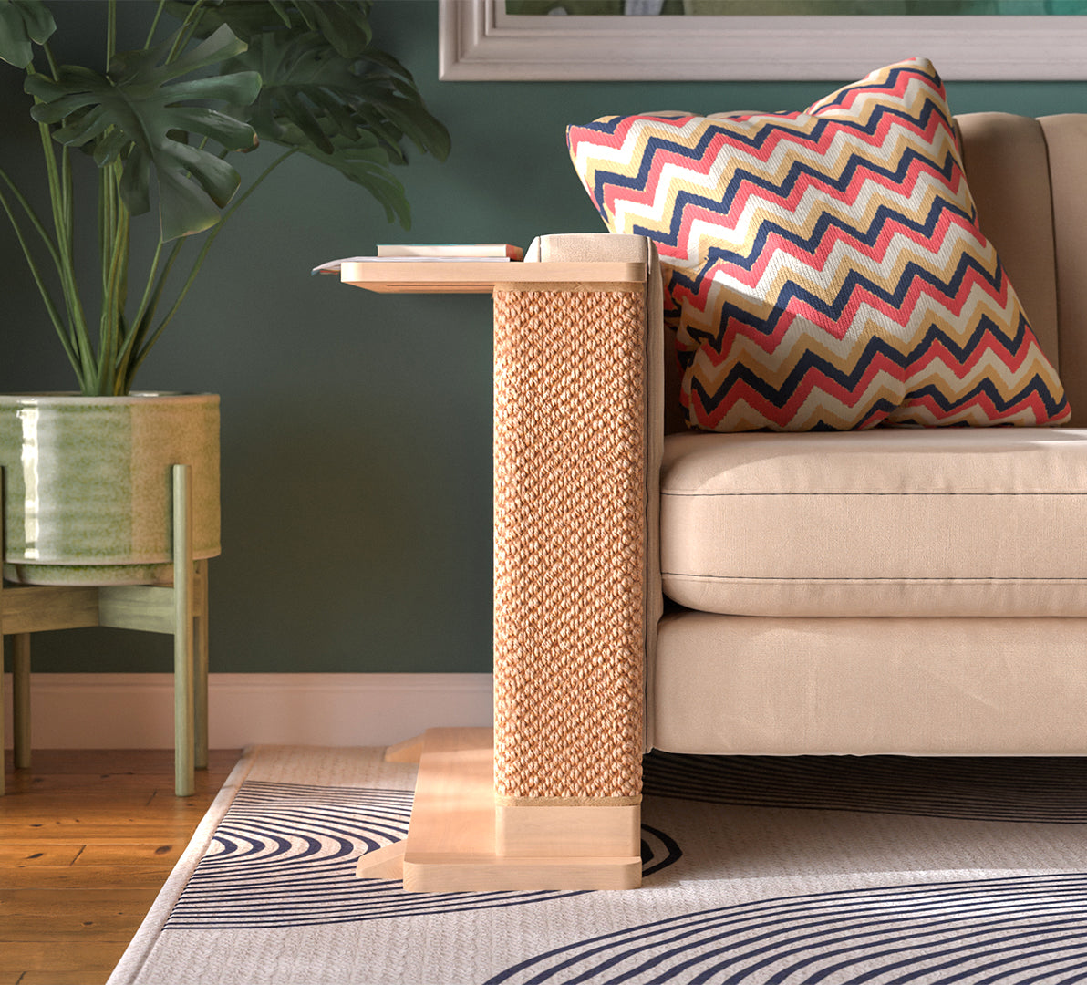 Solid Wood Cat Scratcher Side Table, Right / Maple / 2 inch