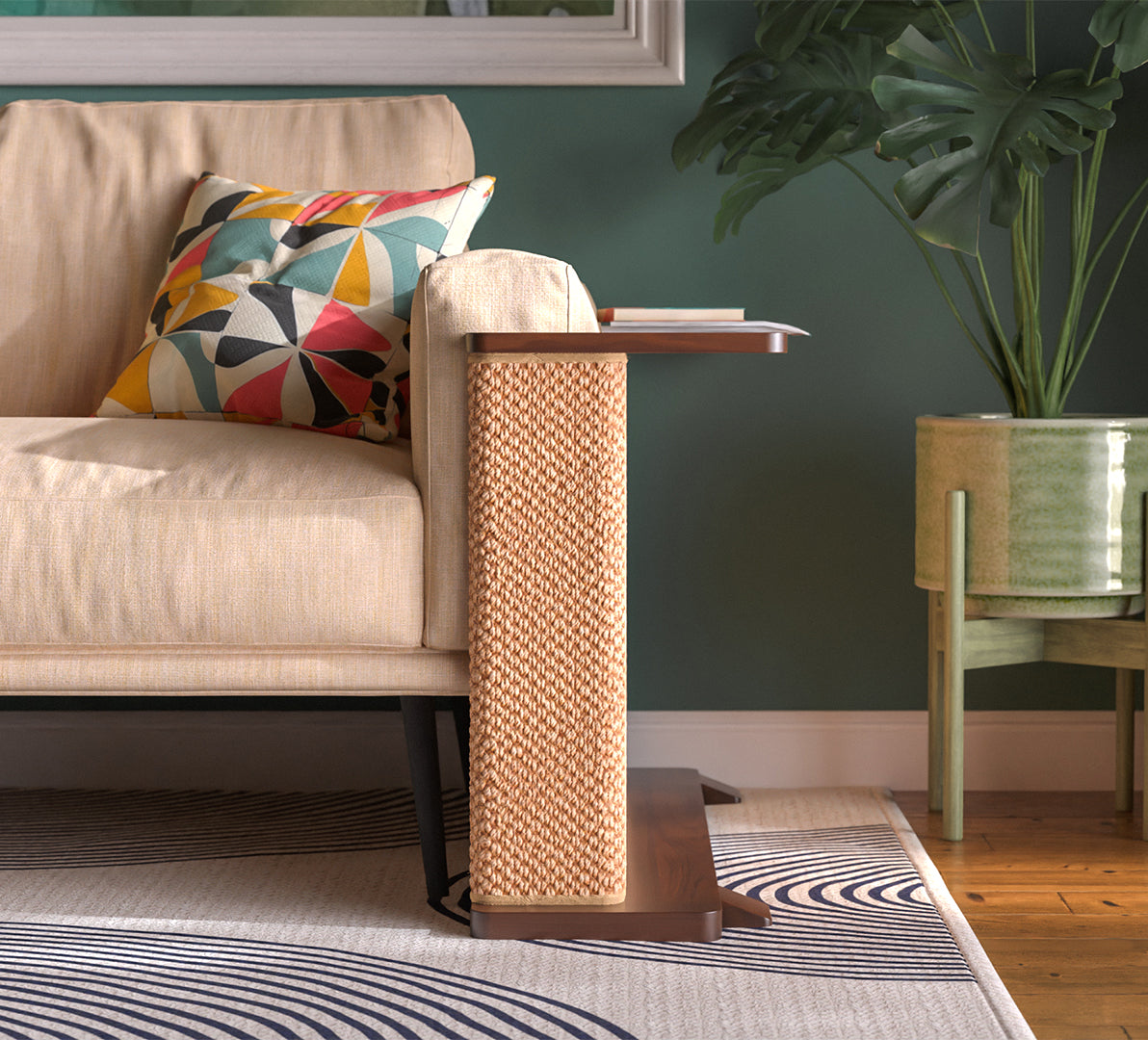 Solid Wood Cat Scratcher Side Table, Left / Black Walnut / None