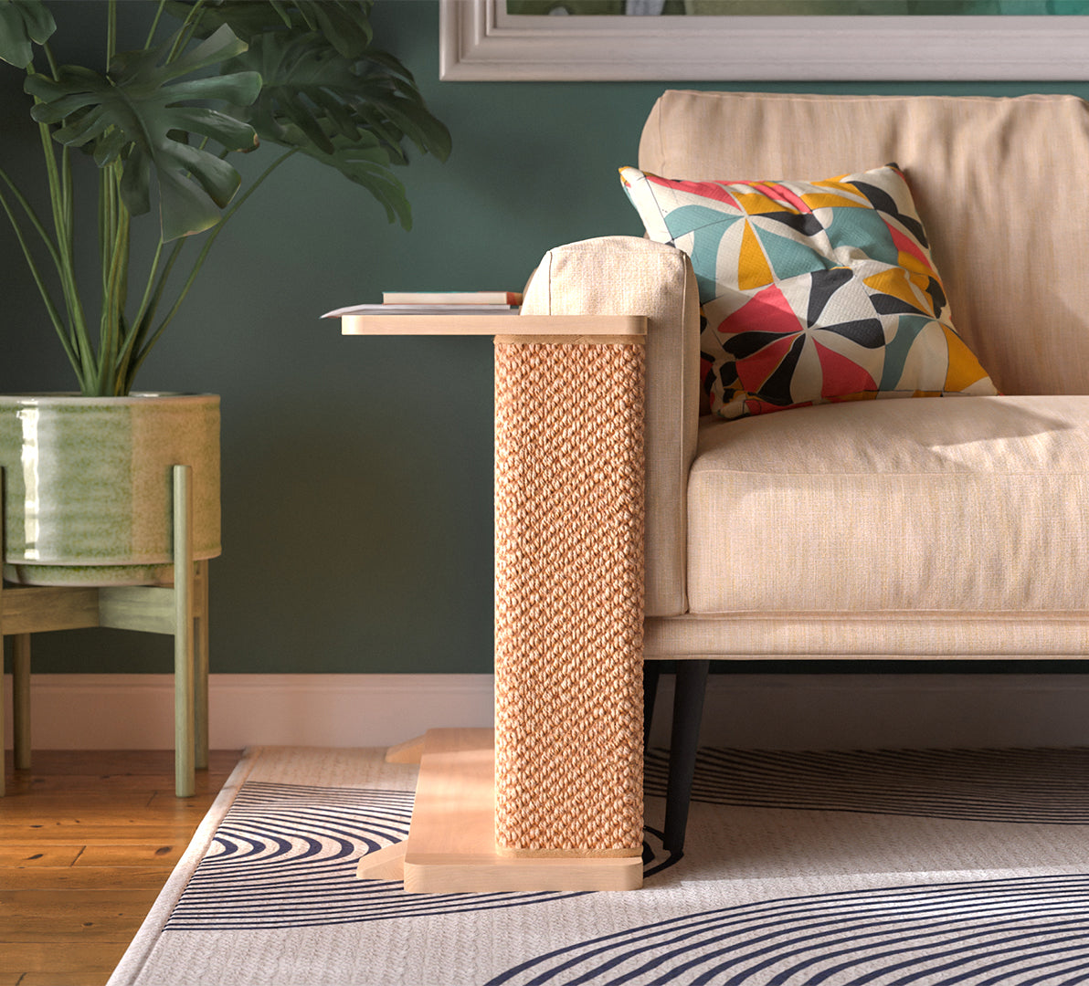Solid Wood Cat Scratcher Side Table, Right / Maple / None