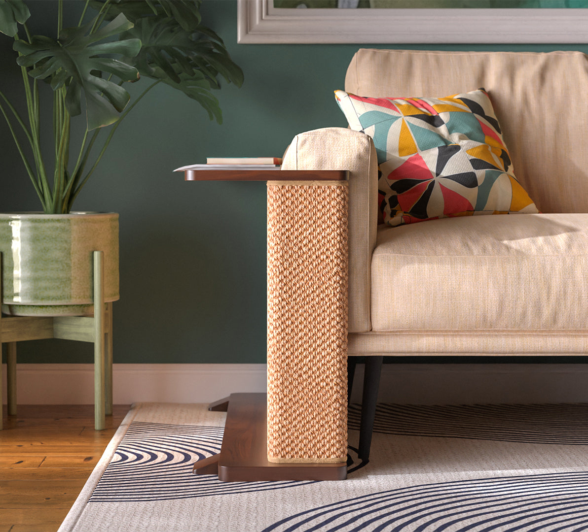 Solid Wood Cat Scratcher Side Table, Right / Black Walnut / None