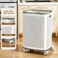 Wheeled Laundry Hamper Large Foldable with Dividers & Dust-Proof Lid – 360° Breathable Mesh Basket on Wheels, Reinforced Steel Base