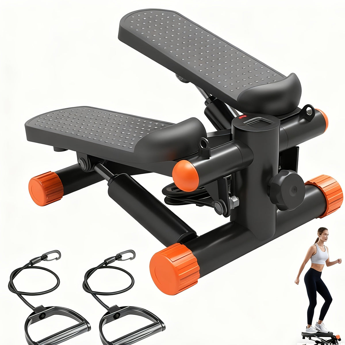 Mini Exercise Stepper Machine with Resistance Bands – Portable Twist Stair Stepper, 300lb Capacity, Full Body Trainer for Legs