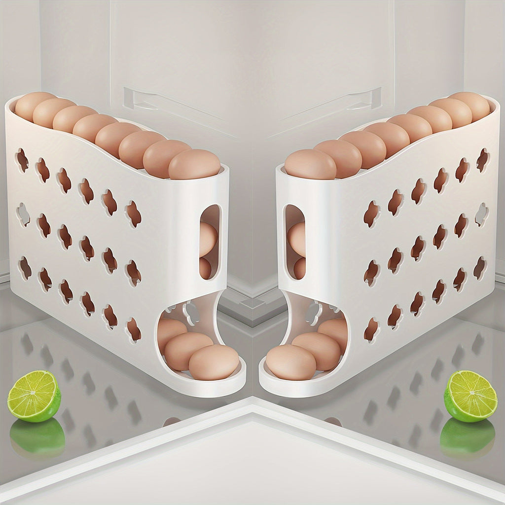 Egg Dispenser Kitchen Organizer 4-Tier Auto-Rolling PP Rack for Refrigerator, Cabinet or Countertop