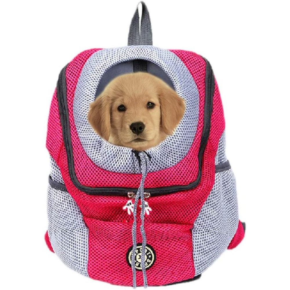 Head-Out Pet Carrier Backpack with Mesh Panels, Side Pockets and RoseRed or Black Medium Options