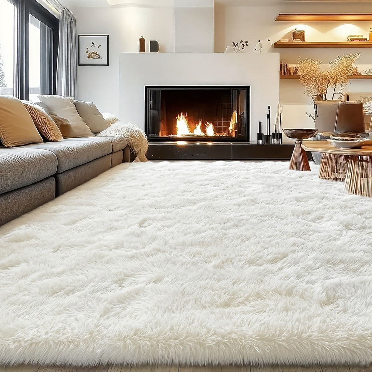 Area Rug for Bedroom, 8x10 Fluffy Shag with 1.8-Inch Plush Pile and Nine Colors for Bedroom or Living Room