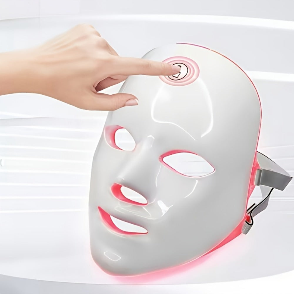 LED Light Therapy Face Mask 7-Function Photon Skin Rejuvenation Device - Red Blue Green Light for Bath Time, Home Spa and Personal Care