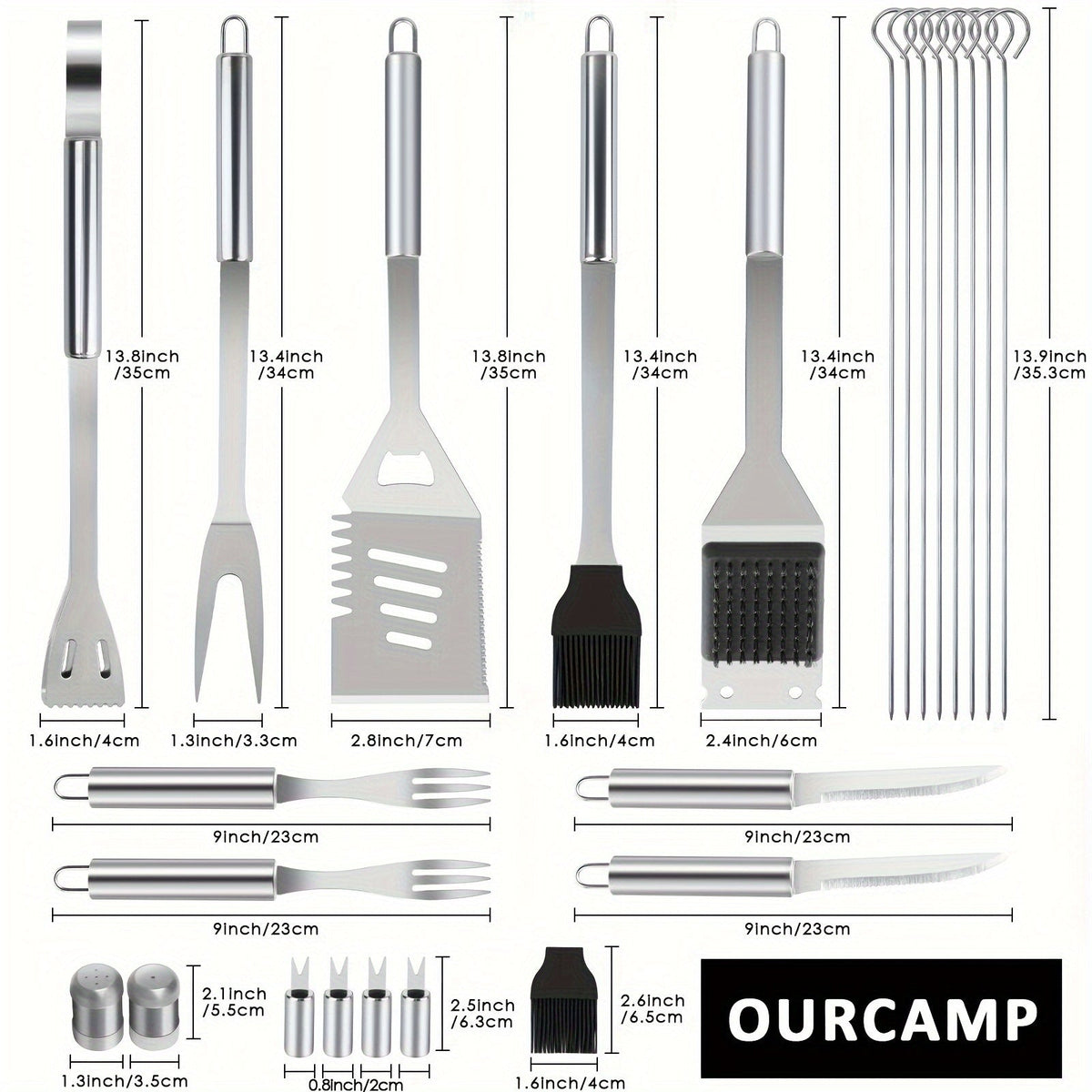BBQ Grill Tool Kit with 24-Piece Cased Set or 15-Piece Utensil Set for Camping and Backyard Cooking
