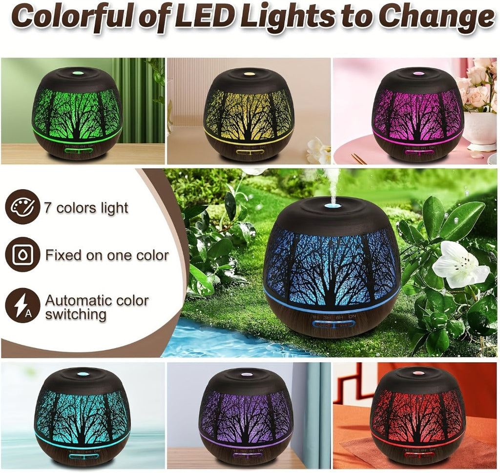 400 ml Metal-Hollow Aromatherapy Diffuser with Remote, Seven-Color Light and Four Pattern Options
