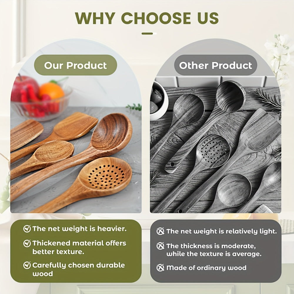 Kitchen Utensils by JIASING, 3-, 5- or 7-Piece Wood Spoon, Spatula, Ladle and Egg-Beater Set Options