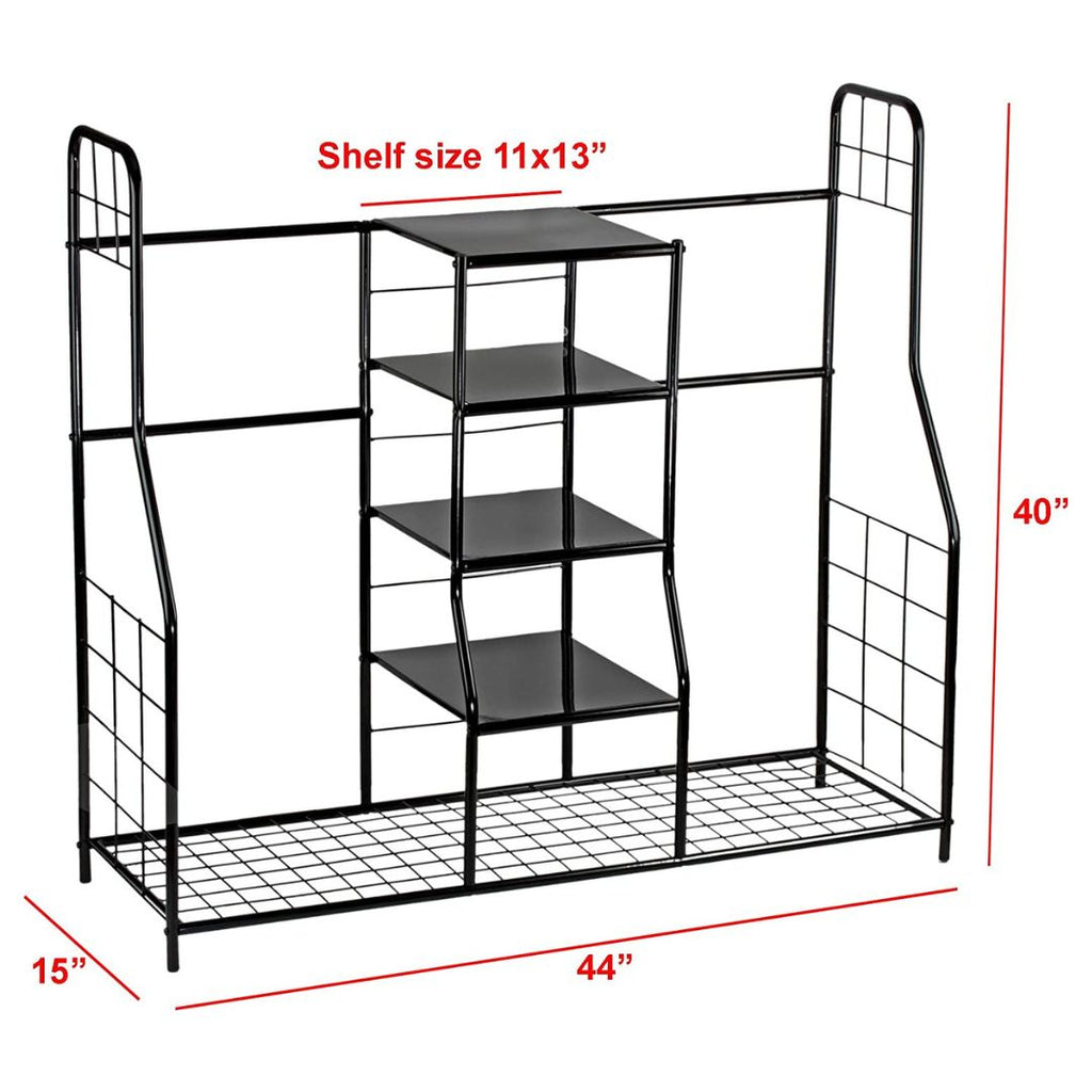 Golf Bag Storage Rack Organizer Steel Dual Bag Holder with 4 Shelves for Clubs Balls Shoes Accessories Garage Basement Home Golf Equipment