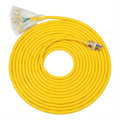 Yellow 25-Foot 14/3 Extension Cord with Three-Outlet Lighted Tri-Tap, 15A 125V and 1875W Label
