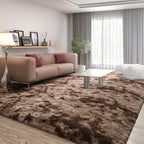 Area Rug, 6x9 Foot Tie-Dye Coffee Plush Shag Style with Machine-Wash Care and Source-Listed Backing