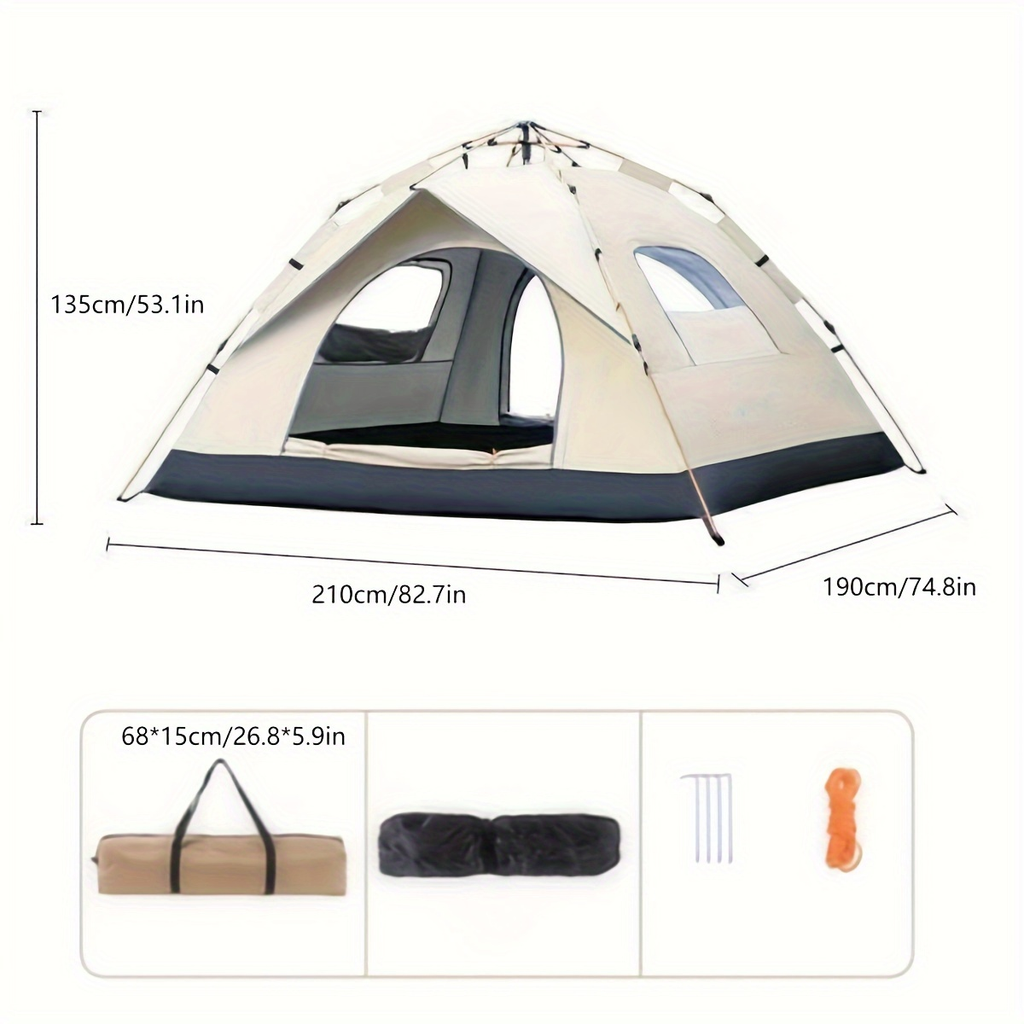 Camping Tent 4-Person Polyamide Pop-Up with Two Doors, Optional Windows and Small or Large Sizes