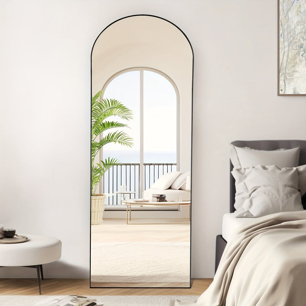 Full-Length Floor Mirror in 59 × 16 or 64 × 21 Inch Arched and Rectangular Black or Gold Frame Options