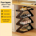 Four-Tier Z-Frame Shoe Rack with Metal Tubes in Graphite Black, Dawn Pink, Gray or Breeze Blue