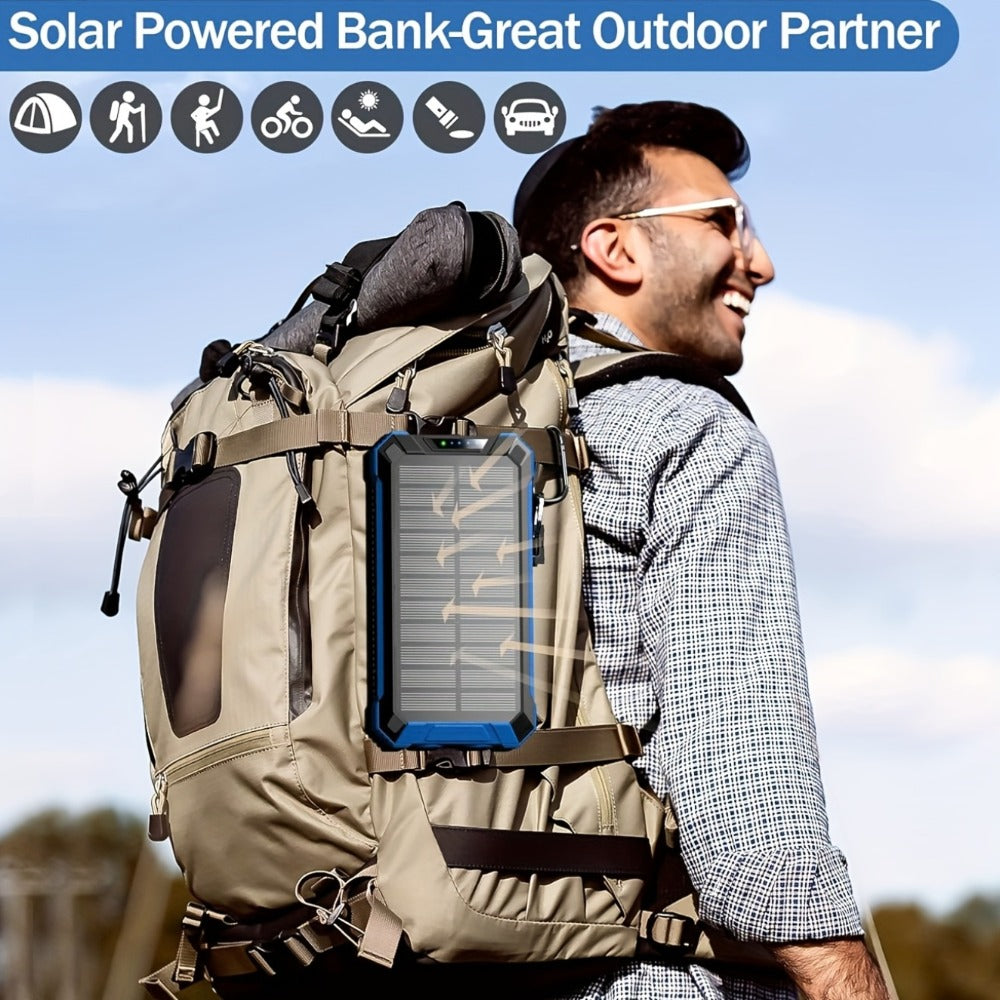 Solar Power Bank, 46800mAh Wireless Charger with Four Built-In Cables, Dual LED Lights and Five Color Options