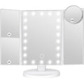 LED Tri-Fold Makeup Mirror with Touch Screen, 1X/2X/3X/10X Magnifying Vanity Mirror, Flexible Adjustable Base