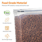 Food Storage Containers Four-Piece Clear Cereal Canister Set with Clip-On Lids and 4-Liter Capacity Each
