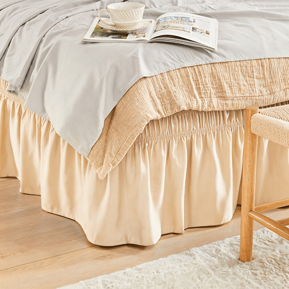 Bed Skirt with Adjustable Elastic Belt – Ruffle Microfiber Dust Ruffle 15 Inch Drop, Hotel Quality, Fade Resistant, Machine Washable