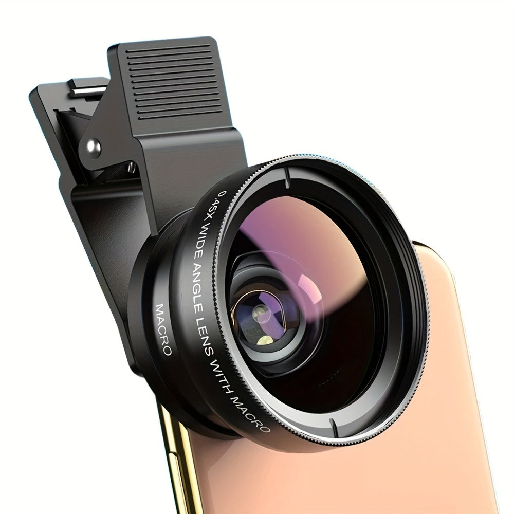 Clip-On Phone Lens Kit 2-in-1 – 0.45x HD Wide Angle & 12.5x Super Macro Lens for iPhone & Android, Universal Smartphone Camera Upgrade