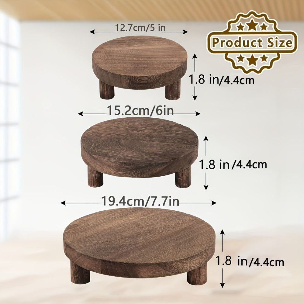 Wooden Display Riser Stands 3pcs Set Rustic Multi-Tier Cake Stand with Sleek Legs - Natural for Entryways, Bedrooms and Living Spaces