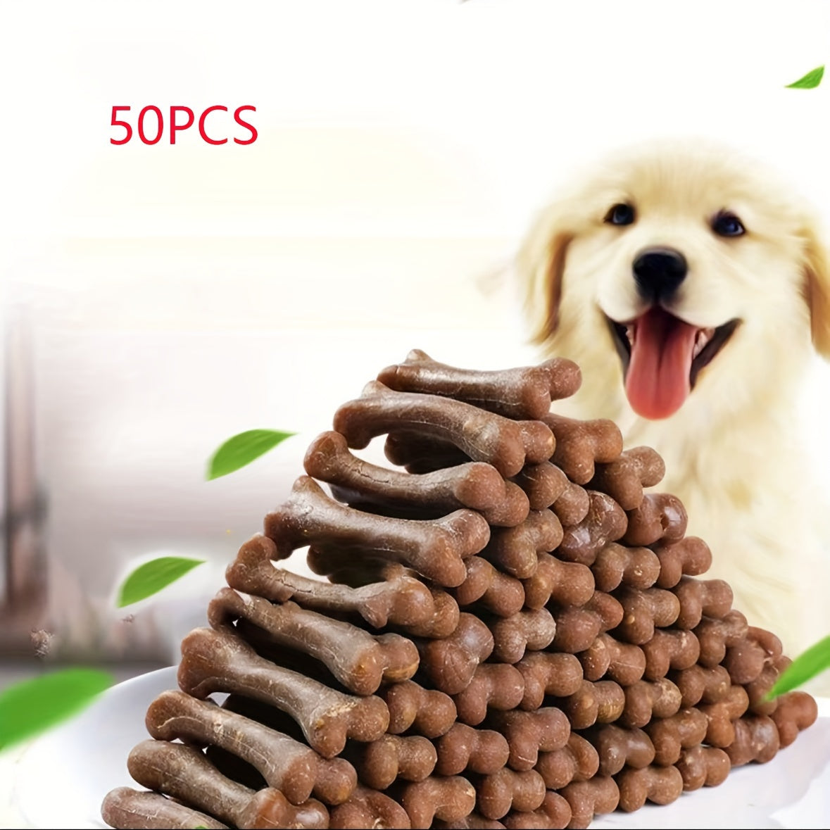 Assorted Dog Chew Sticks, 50-Piece Pack with Small Bone and Brush Shapes in Multiple Colors