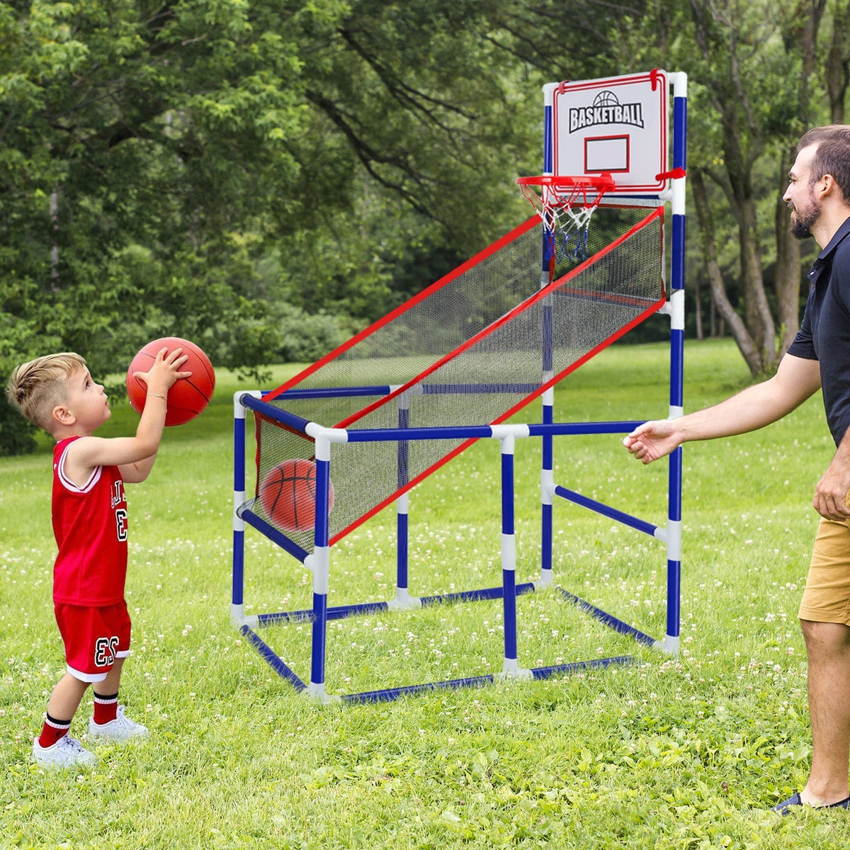 Kids Adjustable Basketball Hoop Set with 2 Balls & Storage – Indoor Outdoor Sport Toy for Ages 3–6, Thick PVC Frame | Best Birthday