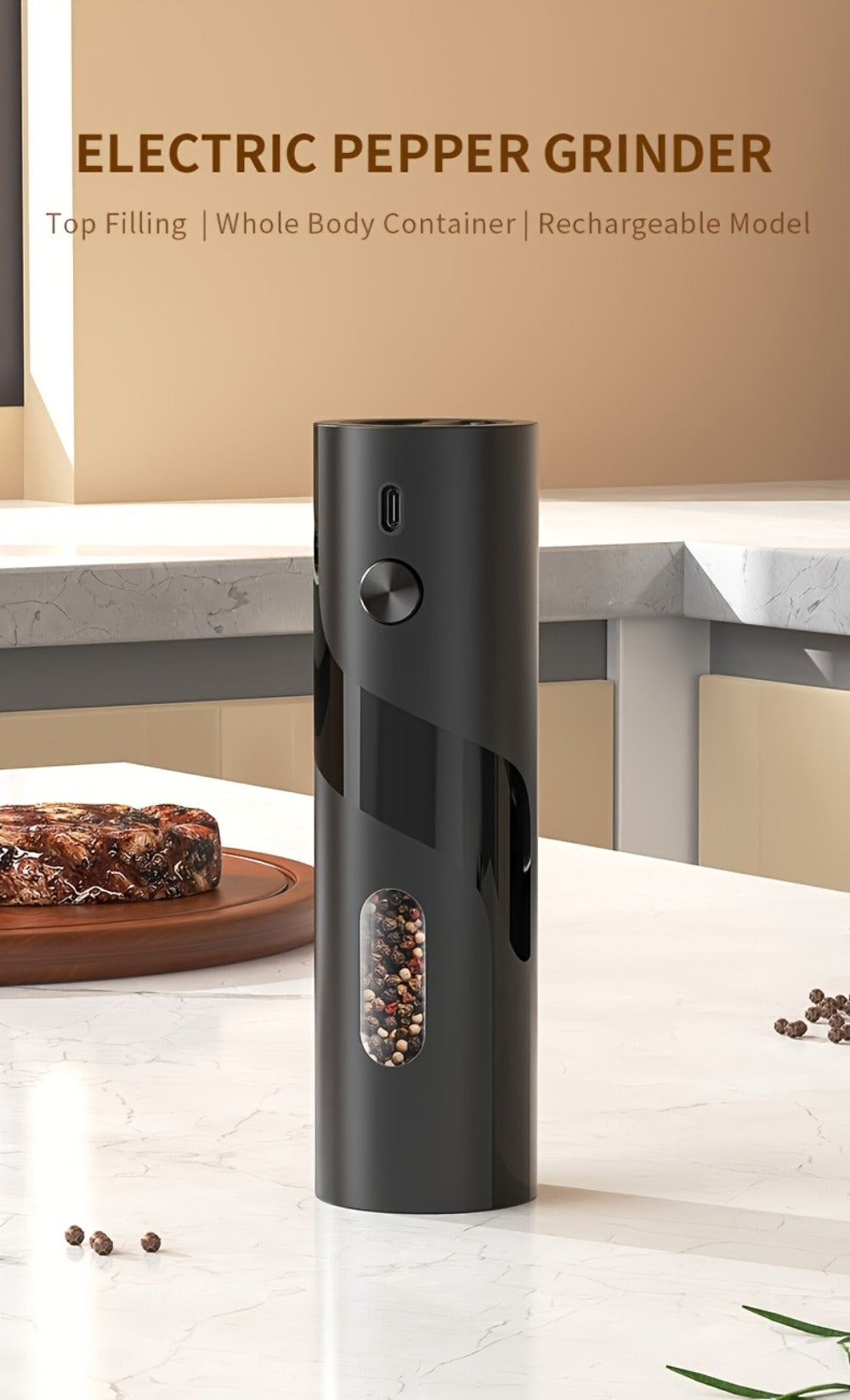 Electric Salt and Pepper Grinder Set with LED Light, Rechargeable Salt Pepper Mill, Adjustable Coarseness 3.72oz Large