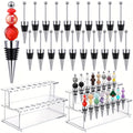 Twenty-Piece Beadable Wine Bottle Stopper Set with Silver-Tone Stems and Clear Two-Tier Display Rack